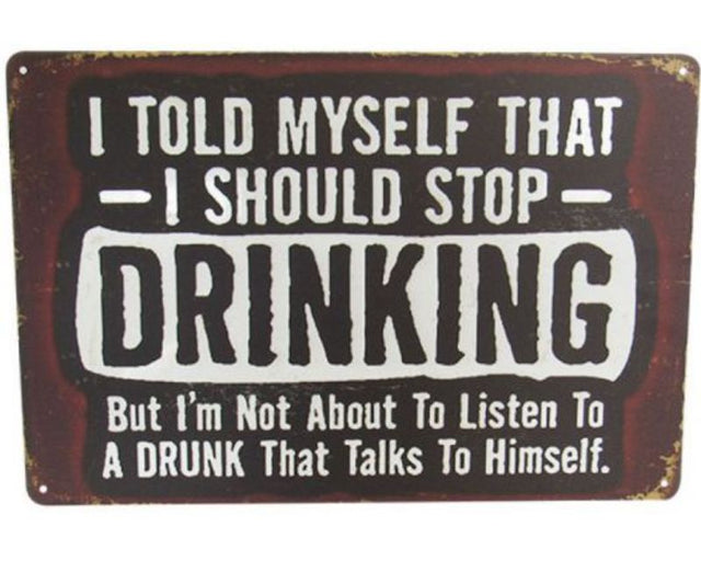 Retro tin art sign 'Talks to Self' adds vibrant personality and charm to any space, measuring 30cm x 20cm.