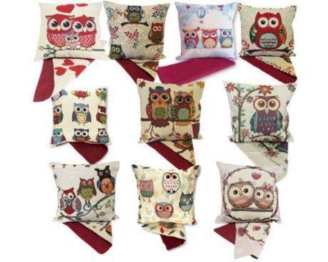 Set of 10 owl-themed cushion covers, 44cm x 44cm, colorful designs to enhance any room's decor.