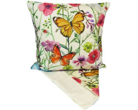 Wildflower and butterfly cushion cover, 44x44 cm, soft fabric, adds nature-inspired decor and comfort to any room.