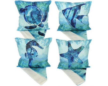 Set of 4 ocean-themed cushion covers, 44 x 44 cm, ideal for coastal decor and serene indoor/outdoor settings.