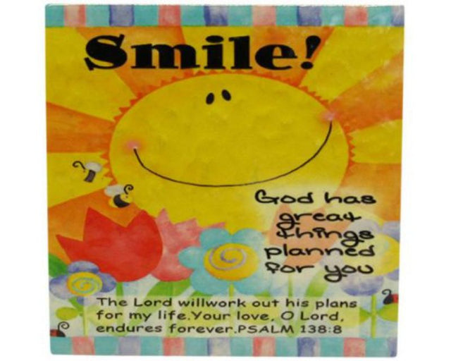 Charming 9.5 cm ceramic message tile with shelf stand, perfect for uplifting quotes and home decor.