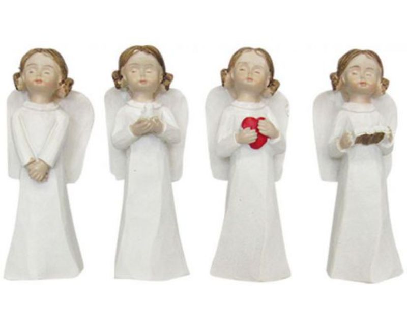 Set of 4 elegant angel cherub ornaments, each 9 cm tall, perfect for holiday decor and year-round display.