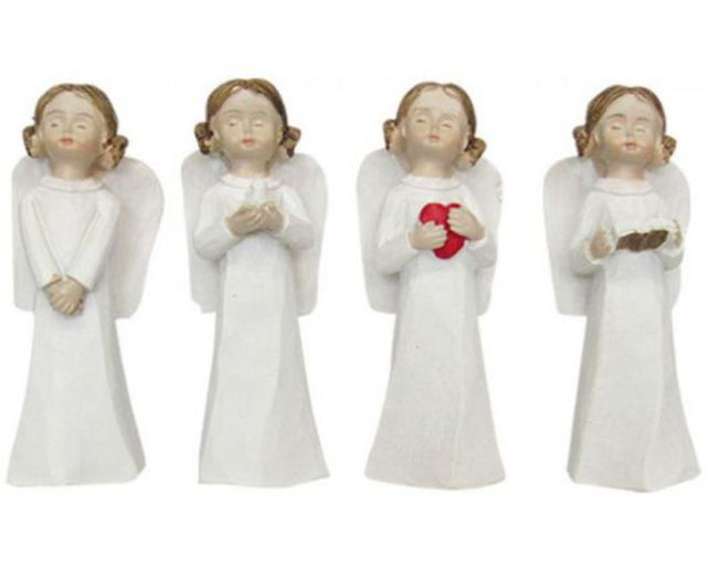 Set of 4 elegant angel cherub ornaments, each 9 cm tall, perfect for holiday decor and year-round display.