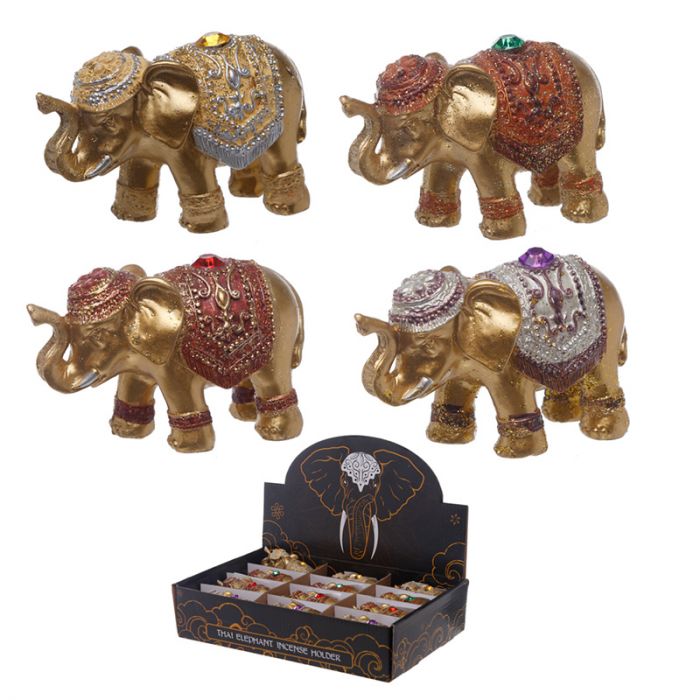 Metallic Glitter Lucky Elephant Incense Stick Holder - Set of 12