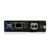 High-speed fiber media converter for Gigabit Ethernet, 1000Mbps, extends range to 550m over multimode fiber.