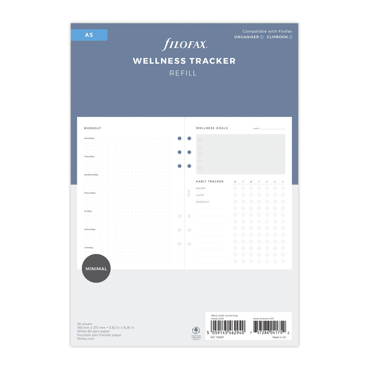 Filofax Organiser Refill Wellness Tracker Refill A5