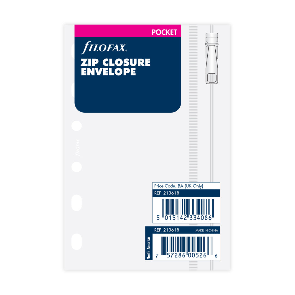 Filofax Accessory Translucent Envelope Zip Lock Closure Pocket