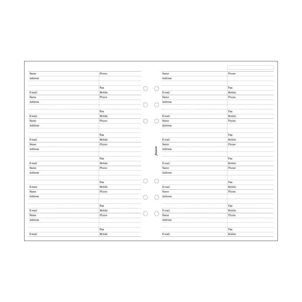 Filofax Organiser Refill A5 Contacts White