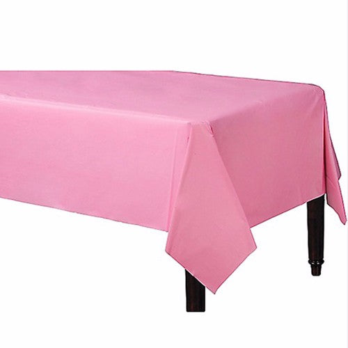 Pastel pink rectangular plastic table cover, 137cm x 274cm, stylish and waterproof, perfect for events and parties.