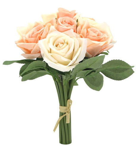 Vibrant 27cm coral rose bouquet offering a lifelike floral touch, perfect for home decor and special occasions.