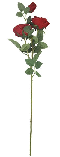 Elegant 3 stem red rose branch, 71.5cm tall, perfect for home decor with lifelike flowers and no maintenance needed.