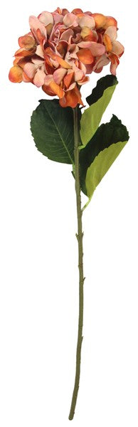 Vibrant orange artificial hydrangea stem, 75cmH, perfect for adding elegance to any decor without maintenance.