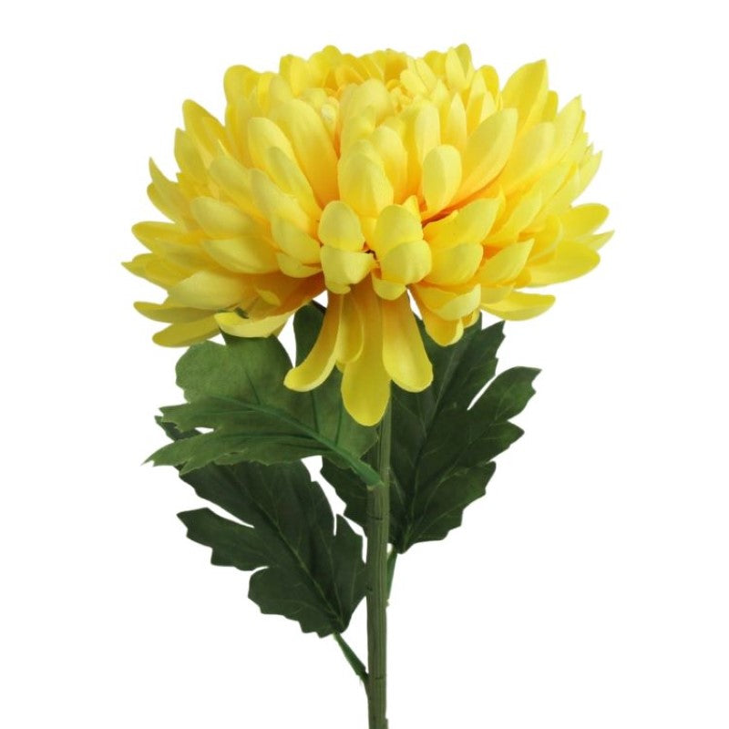 Vibrant yellow artificial chrysanthemum stem, 56cm high, perfect for home decor and lasting elegance.