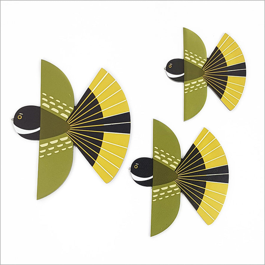 Wall Art - Printed ACM Birds Set Folk Fantail (Set of 3)- Kiwiana