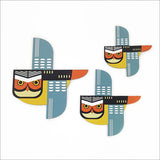 Wall Art - Printed ACM Birds Set Folk Ruru (Set of 3)- Kiwiana