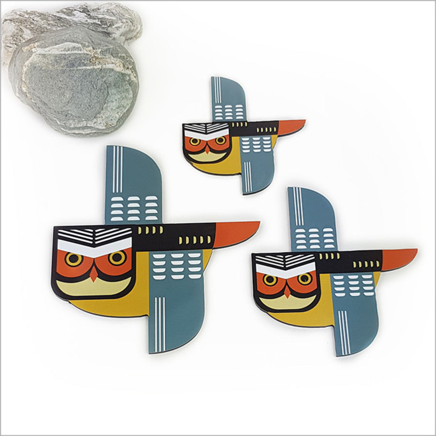 Wall Art - Printed ACM Birds Set Folk Ruru (Set of 3)- Kiwiana