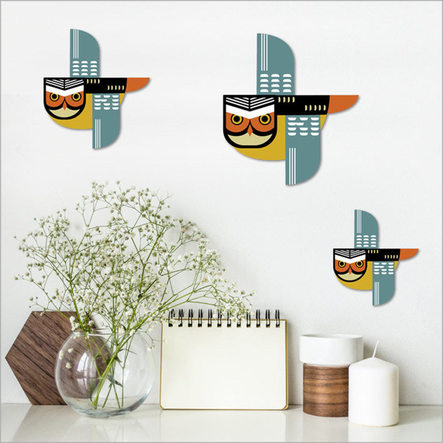 Wall Art - Printed ACM Birds Set Folk Ruru (Set of 3)- Kiwiana