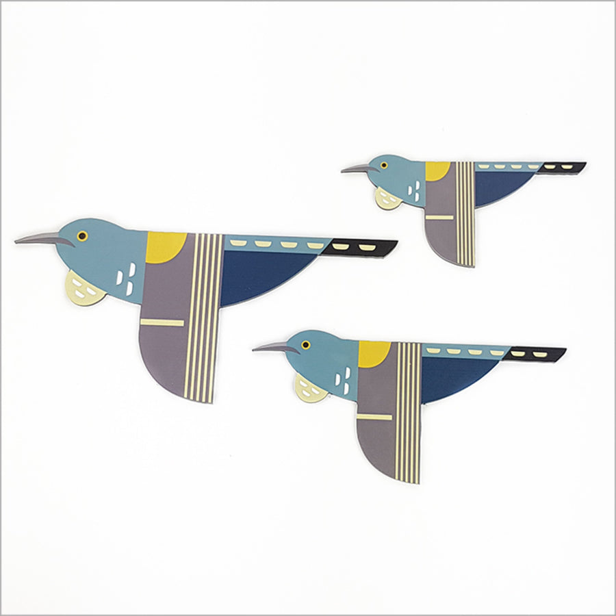 Wall Art - Printed ACM Birds Set Folk Tui (Set of 3)- Kiwiana