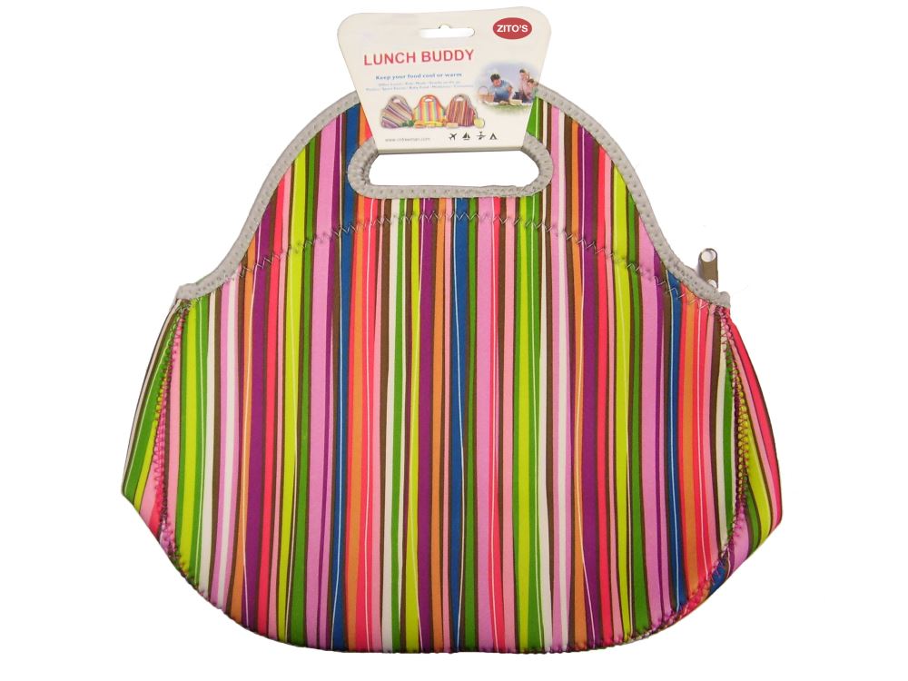 Stylish Lunch Buddy Stripes lunch bag by Zitos, waterproof neoprene, perfect for keeping meals and drinks temperature-controlled.