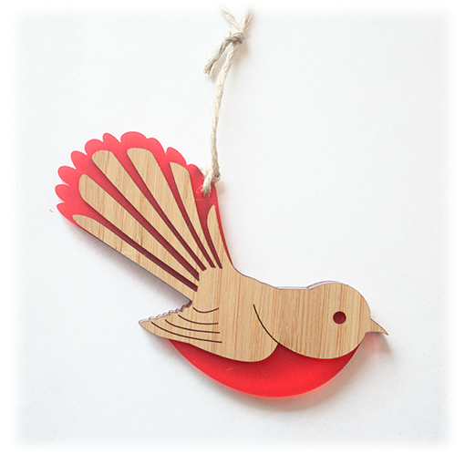 Fantail Ornament : Bamboo & Satin Acrylic - Red
