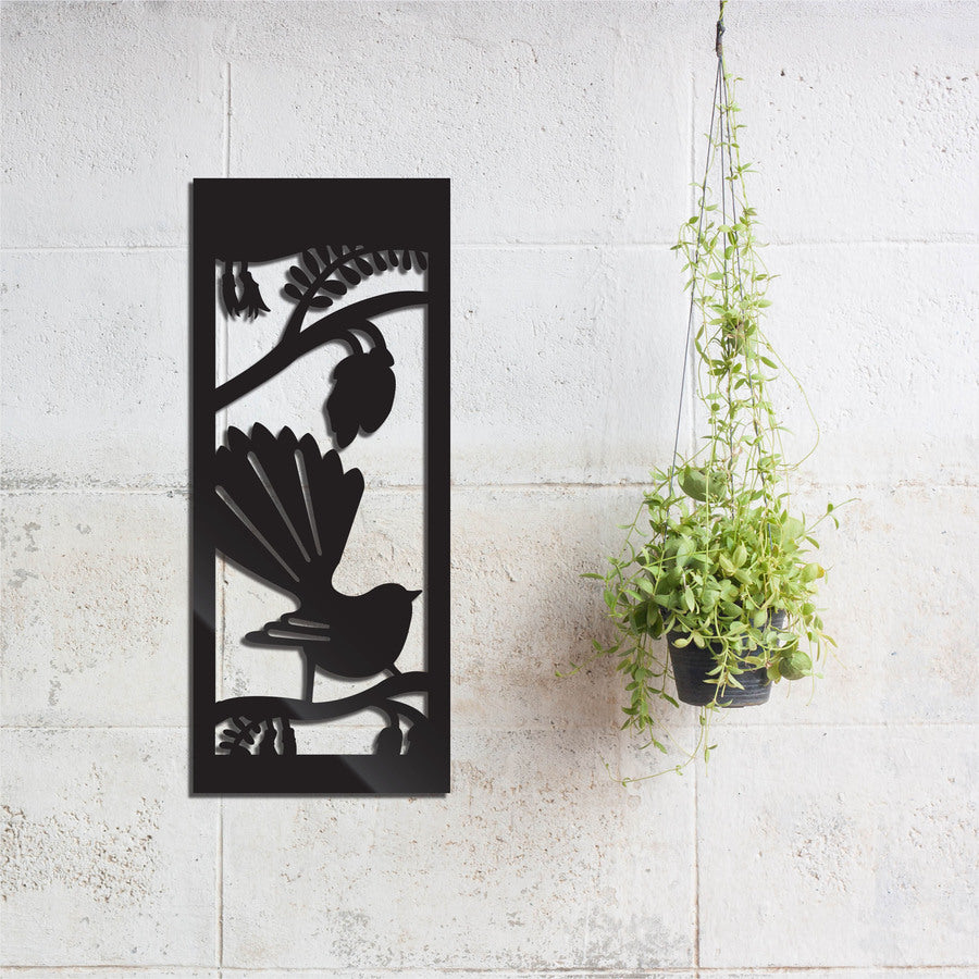 Fantail on Kowhai Panel - Kiwiana - Wall Art-Black