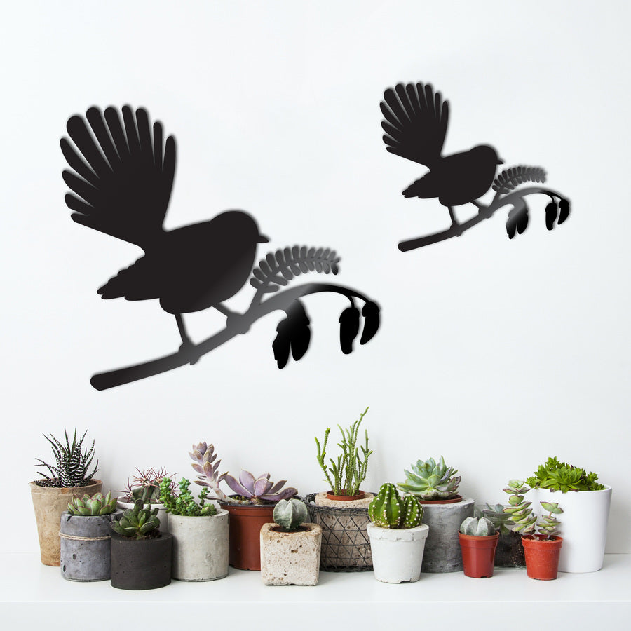 Kiwiana Wall Art - Fantail on Kowhai