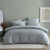 Frankie Sage King Duvet Cover Set with textured honeycomb pattern, perfect for a stylish and minimalistic bedroom look.