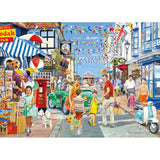 GIBSONS HEADING FOR THE BEACH 500XL jigsaw puzzle featuring oversized pieces of a vibrant beach scene by Trevor Mitchell.