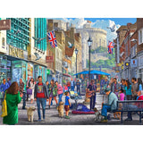 1000-piece jigsaw puzzle of Windsor's Peascod Street, featuring vibrant scenes and Windsor Castle, eco-friendly design.