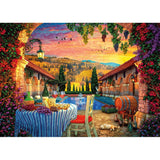 Gibsons Tuscany Sunset jigsaw puzzle featuring a serene sunset over Tuscan vineyards, 1000 pieces, vibrant artwork.