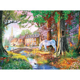 1000-piece jigsaw puzzle featuring New Forest ponies by a stream, beautifully illustrated by Dominic Davison.