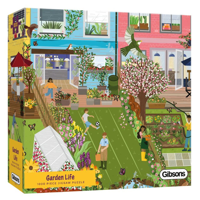 Gibsons Garden Life 1000PC jigsaw puzzle featuring a vibrant springtime garden scene by Bethany Lord.