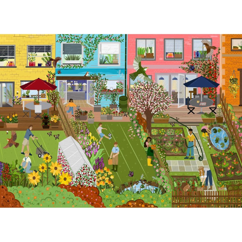 Gibsons Garden Life 1000PC jigsaw puzzle featuring a vibrant spring garden scene by artist Bethany Lord.