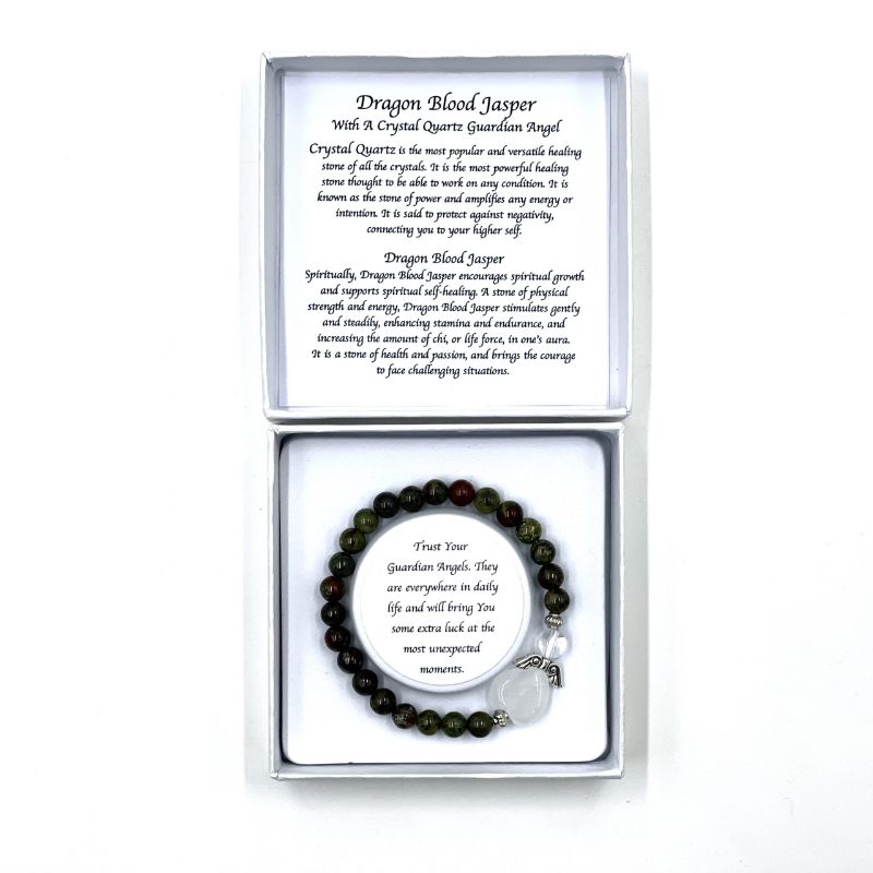 Bracelet - Dragon Blood Jasper Crystal Heart Guardian Angel
