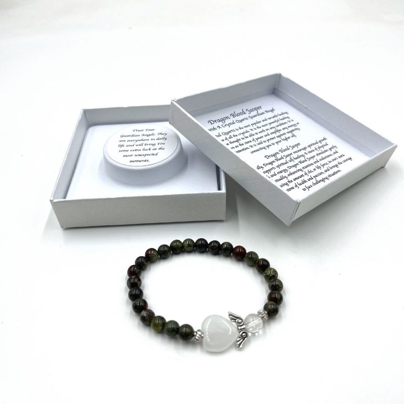 Bracelet - Dragon Blood Jasper Crystal Heart Guardian Angel