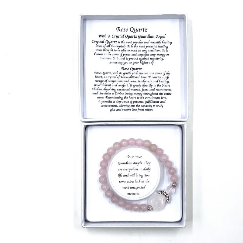 Bracelet - Rose Quartz Crystal Heart Guardian Angel