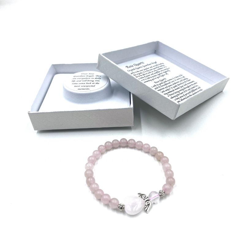 Bracelet - Rose Quartz Crystal Heart Guardian Angel