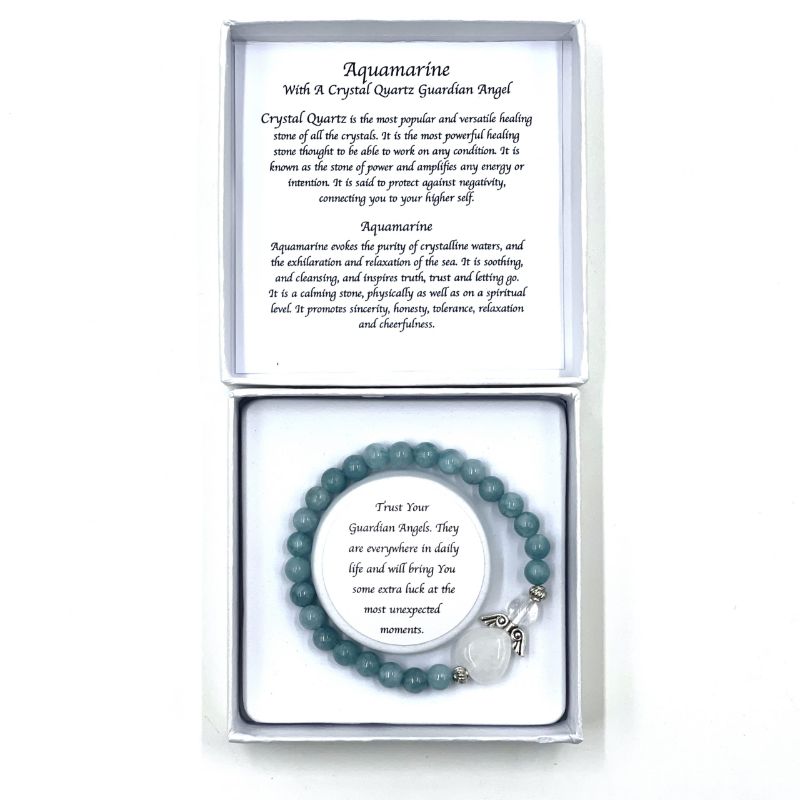 Bracelet - Aquamarine Crystal Heart Guardian Angel