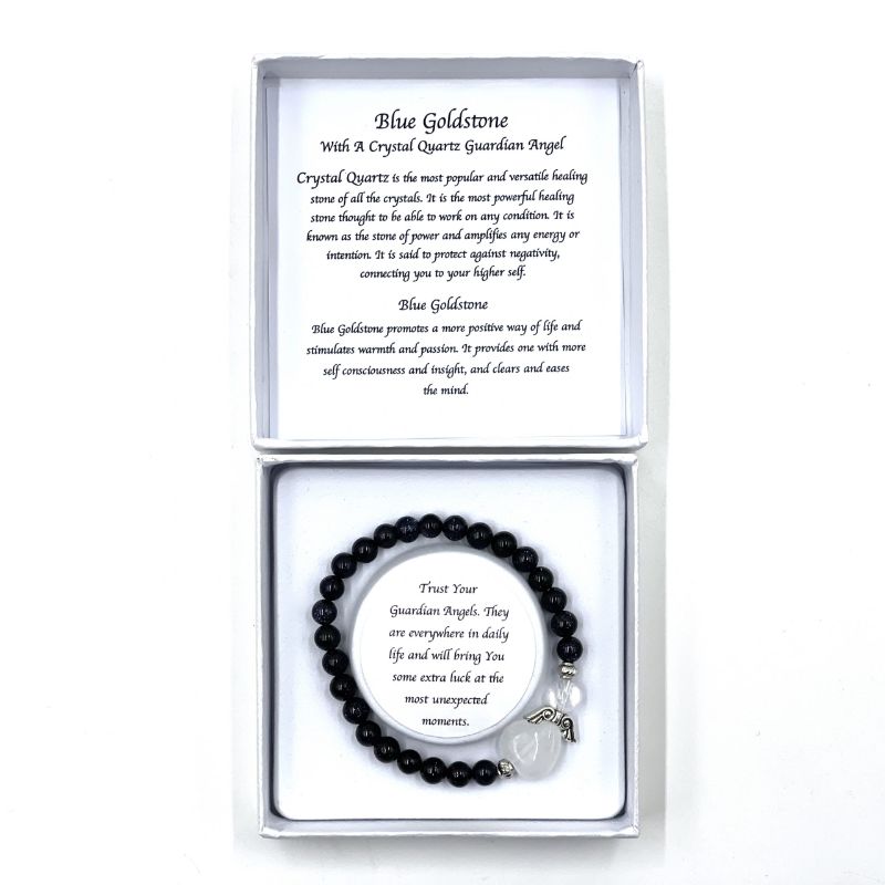 Bracelet - Blue Goldstone Crystal Heart Guardian Angel