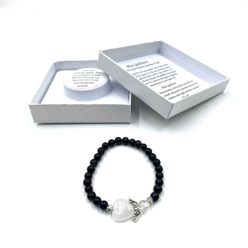Bracelet - Blue Goldstone Crystal Heart Guardian Angel