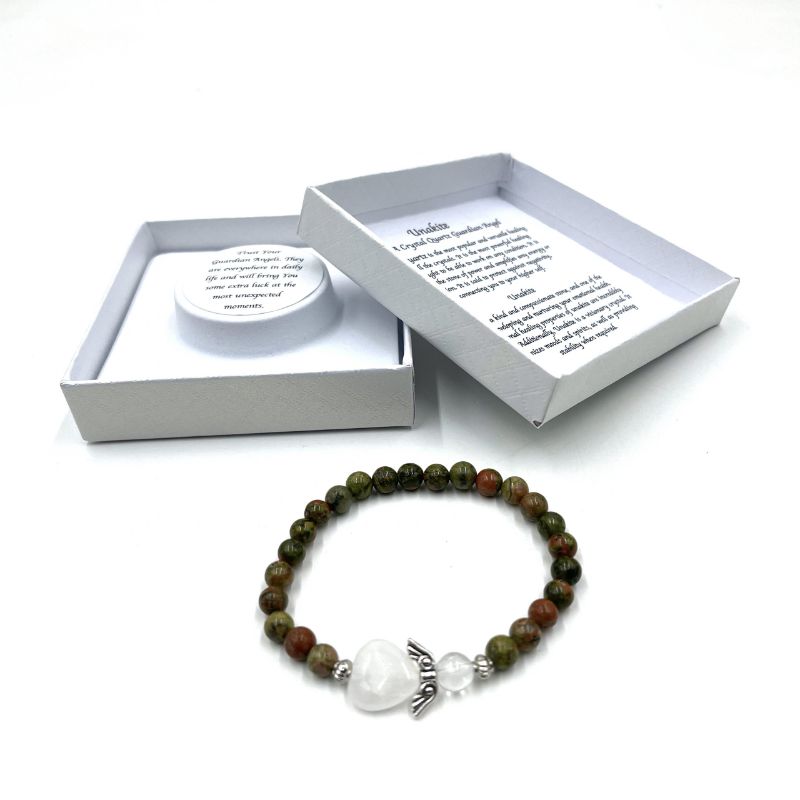 Bracelet - Unakite Crystal Heart Guardian Angel
