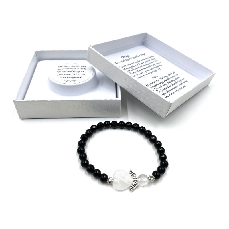 Bracelet - Onyx Crystal Heart Guardian Angel