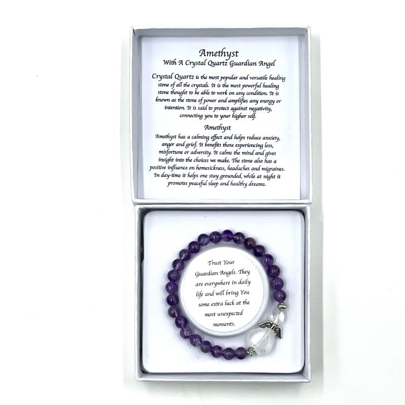 Bracelet - Amethyst Crystal Heart Guardian Angel