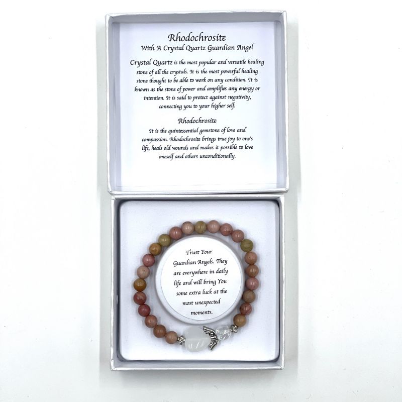 Bracelet - Rhodochrosite Crystal Heart Guardian Angel