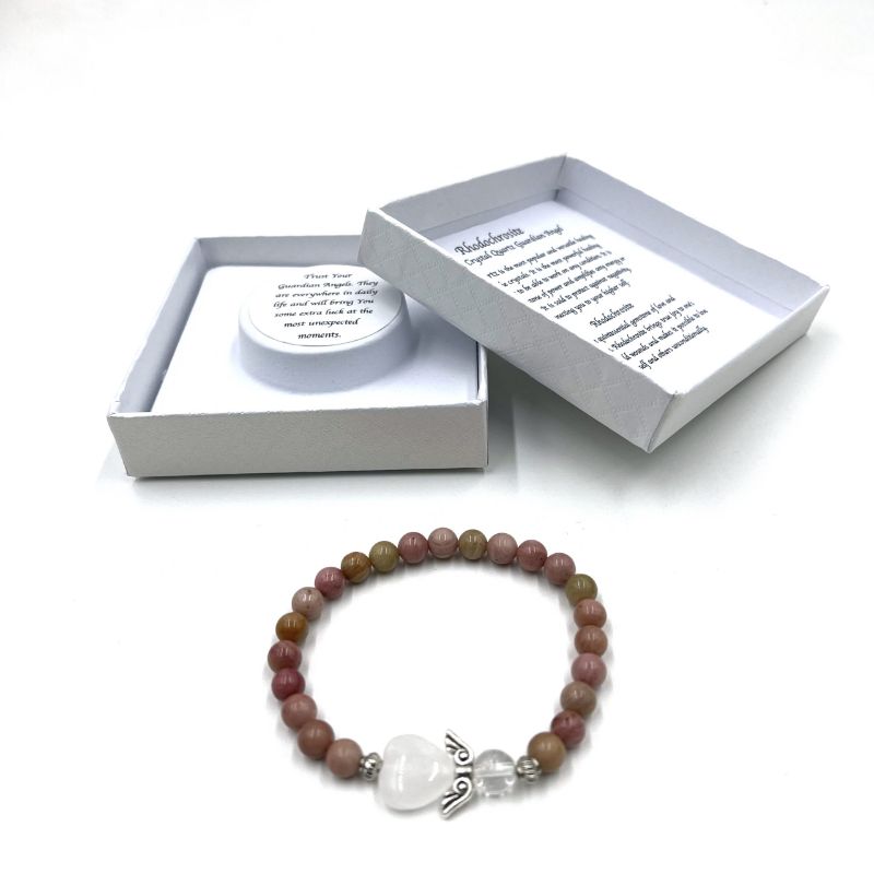 Bracelet - Rhodochrosite Crystal Heart Guardian Angel