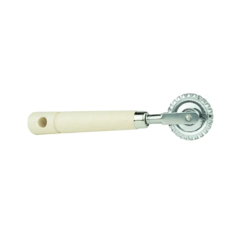 Artisan pastry wheel with straight handle for precise cutting of dough, pasta, and ravioli, made in Italy.