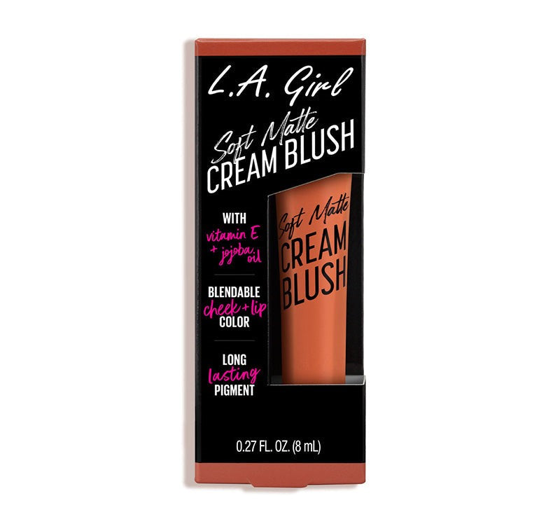 Soft Matte Cream Blush in Blissful by LA Girl, a vegan-friendly gel blush offering a soft matte finish for cheeks and lips.