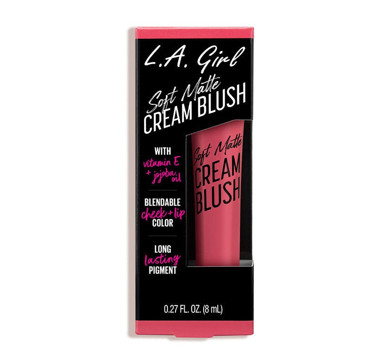 Soft Matte Cream Blush in Kiss Up by LA Girl offers a creamy texture, hydrating formula, and precision applicator for radiant, blushed cheeks.
