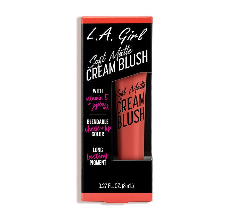 Soft Matte Cream Blush in Hot Shot by LA Girl, a vegan blush with a gel-like texture for buildable, all-day color on cheeks and lips.