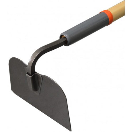 Swan Necked Hoe with 6-inch blade and 4.5ft lacquered wood handle for effective weeding and soil cultivation.